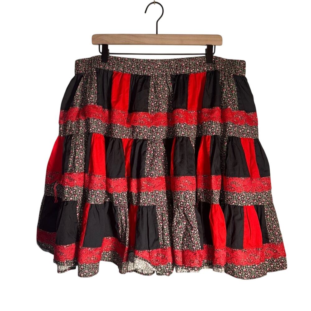 VINTAGE lace patchwork romantic whimsigoth floral cotton skirt plus size 3X